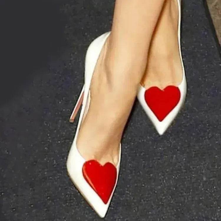 Red Love Pointed High Heels Stiletto Pumps Single Shoes - Velora