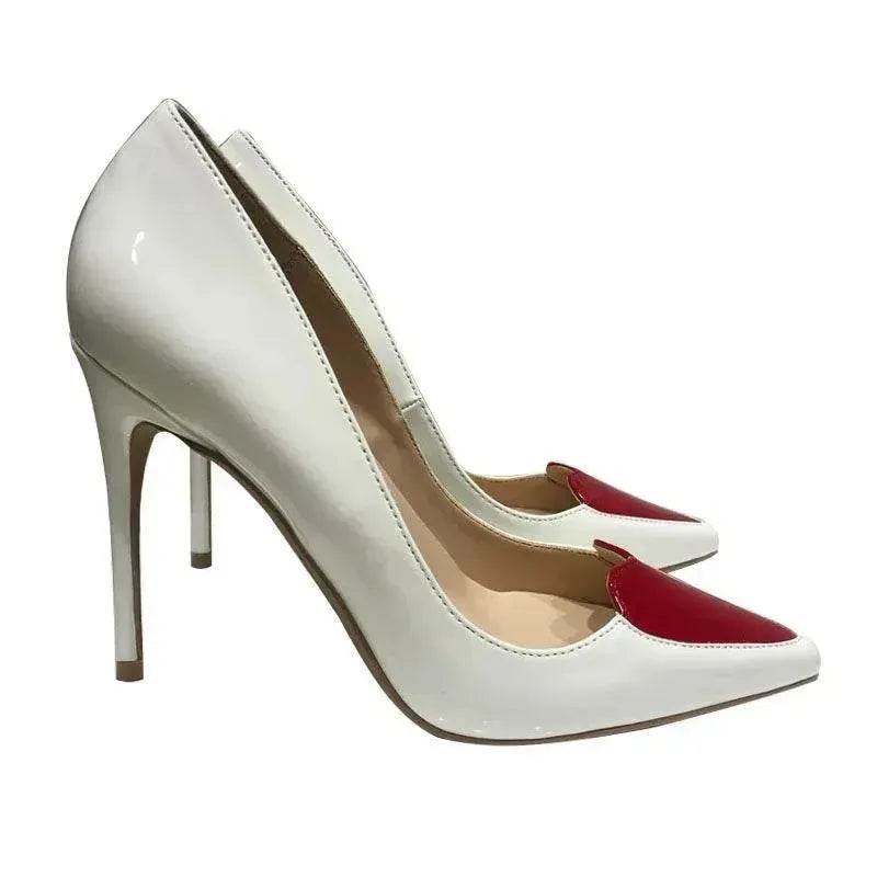 Red Love Pointed High Heels Stiletto Pumps Single Shoes - Velora