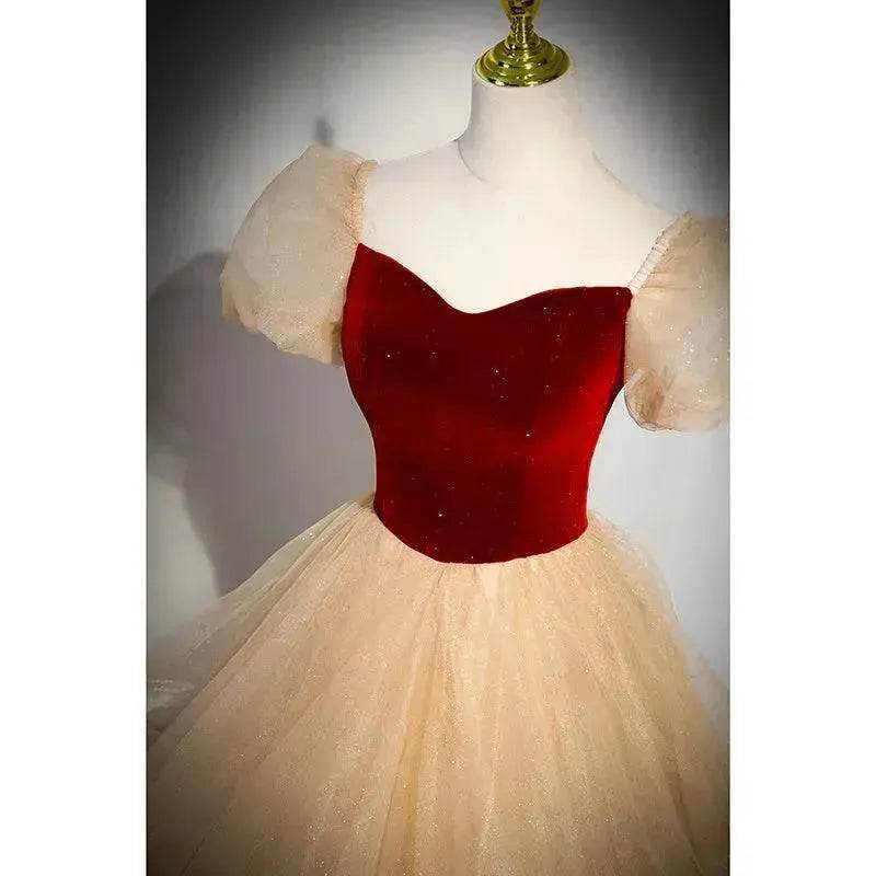 Red Wedding Dress French Princess Pettiskirt Gown - Velora