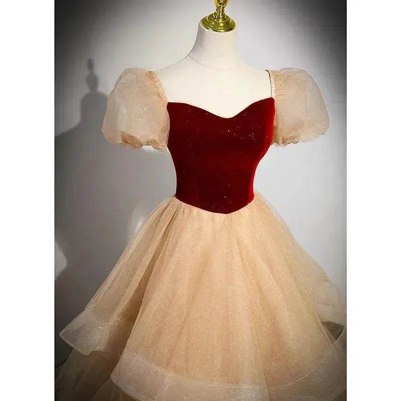 Red Wedding Dress French Princess Pettiskirt Gown - Velora