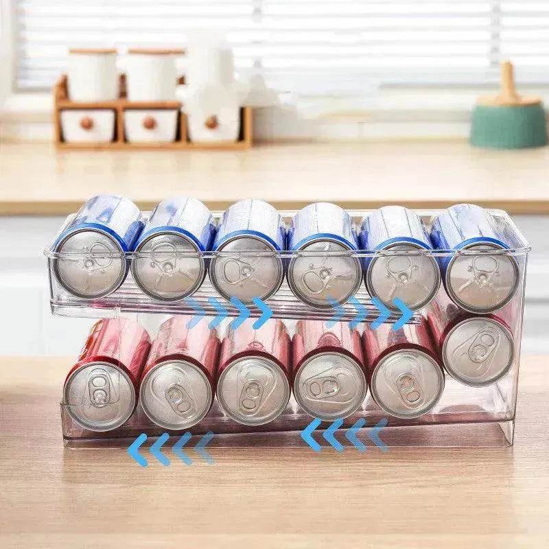 Refrigerator Beverage Storage Box Double-layer Self-rolling Kitchen Storage Rack - Velora