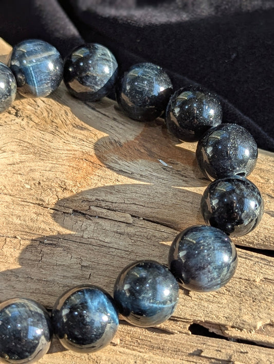 Gemstone Quality Blue Tiger's Eye Bracelet – 8mm Polished Beads (Hawk’s Eye)