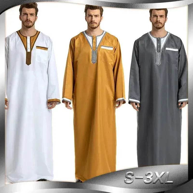 Fashionable and Elegant Round Neck Stitching Long-Sleeved Arab Hui Robe Male Moroccan Men's Jalabiya - Velora