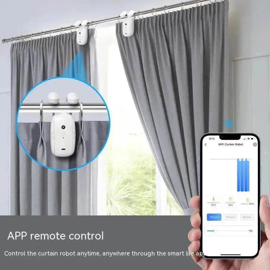 Smart Intelligent Curtain Opener Robot Motor BT Voice Control Switch Electric Curtain Robot APP Control Timer Setup Compatible with Home for Roman Rod - Velora