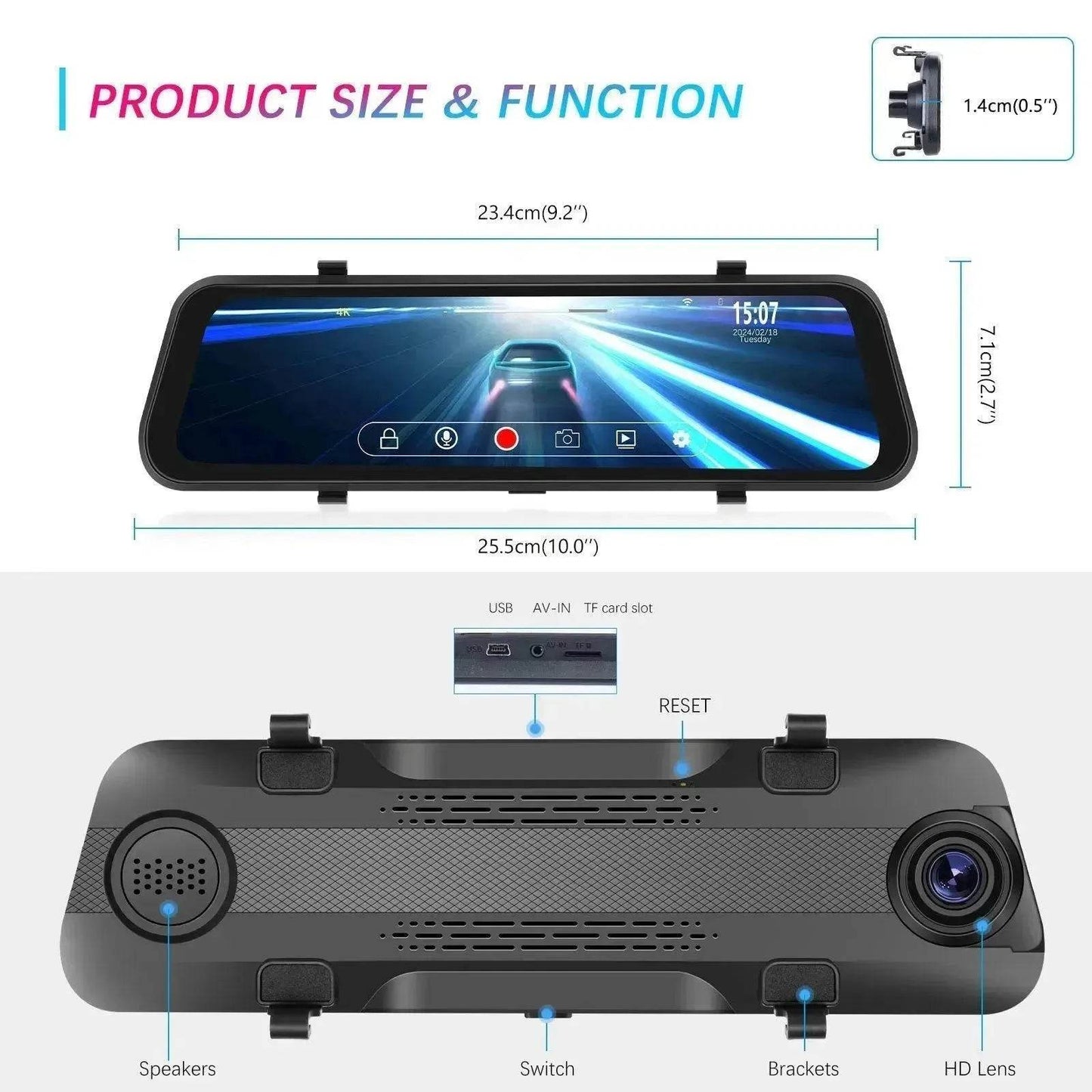 Smart Streaming Media Touch HD Built-in Front HD Resolution Rear Mirror LCD Screen Camera - Velora