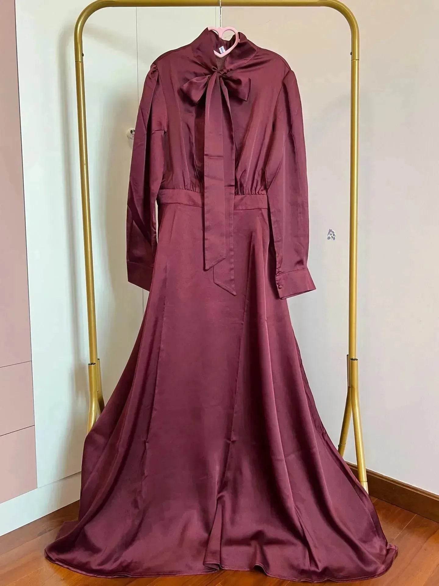 Satin Abaya Dress for Beautiful Muslim Arab Dubai Turkey Middle Eastern Women Party Abaya - Velora