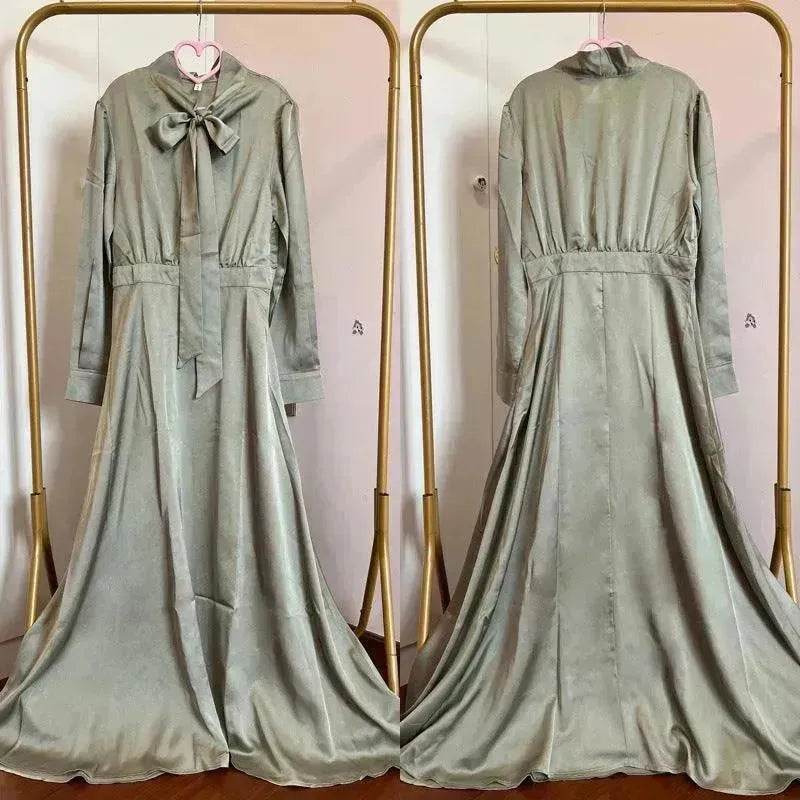 Satin Abaya Dress for Beautiful Muslim Arab Dubai Turkey Middle Eastern Women Party Abaya - Velora