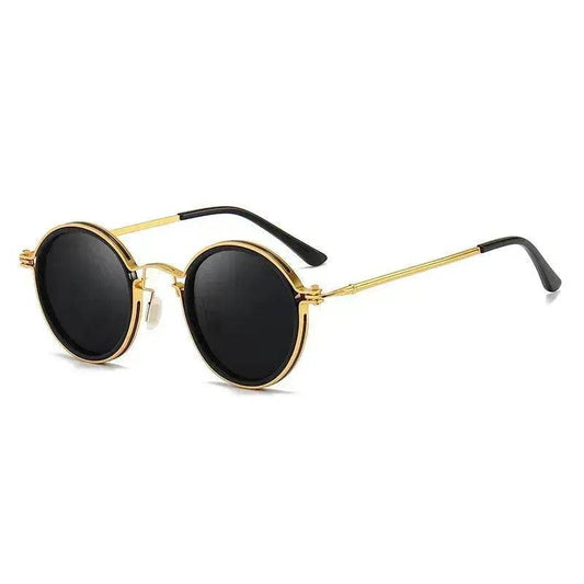 Sunscreen Retro Style Round Frame Metal Sunglasses - Velora
