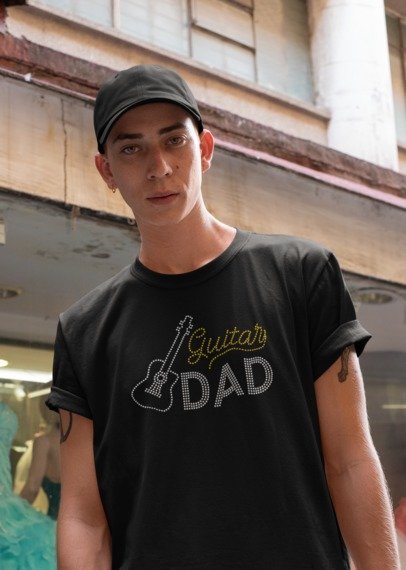 Guitar Dad Rhinestone Shirt – Music Dad Sparkle Bling Apparel | Bling Dazzel
