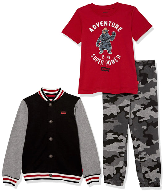 Levis Toddler Boys 3-Piece Graphic Outfit Set in Black and Red Camo