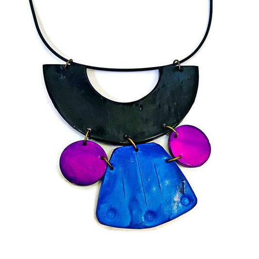 Unique Statement Necklace Handmade & Painted Blue Black Purple - Velora Luxury Fashion