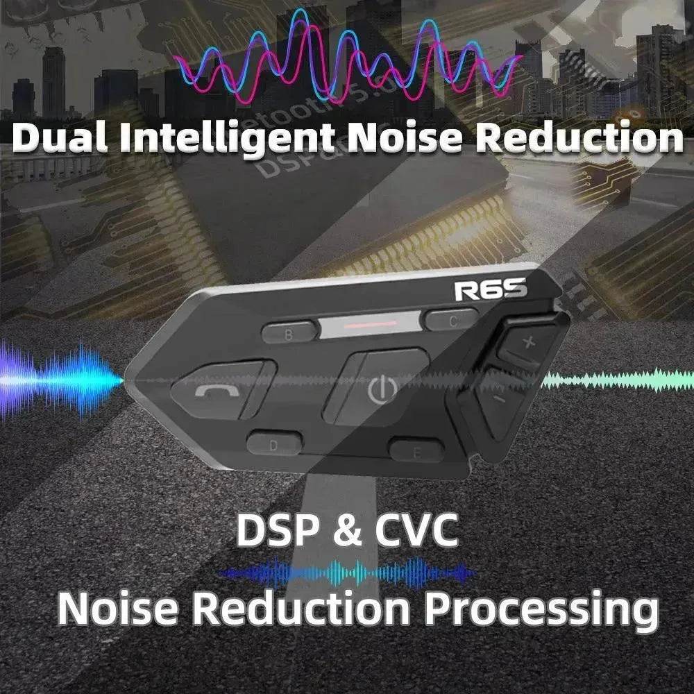 WAYXIN R6s Double Pack Intercom Motorcycle Bluetooth Headsets 1200 m up to 6 Riders with DSP & CVC Noise Reduction Waterproof Hands-Free Function Intercom Communication System - Velora