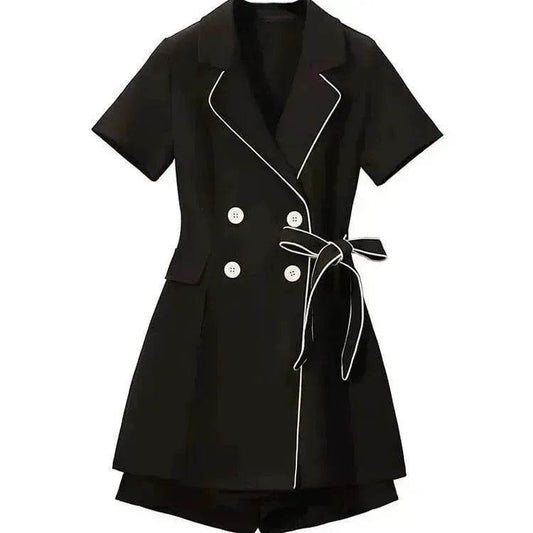 Women Casual Black two-piece Skirt suit - Velora