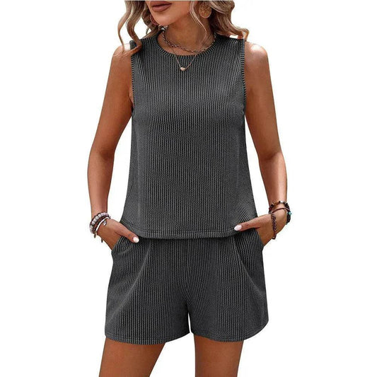 Women's Sleeveless Tank Top Shorts Striped Two-piece Suit - Velora