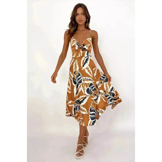 Women Sweet Split Sleeveless Floral Midi Dress - Velora
