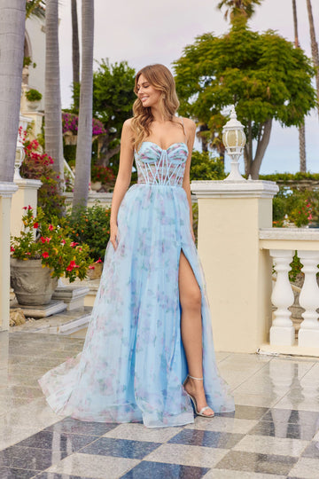 Corset Gown With Floral Mesh