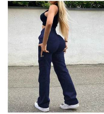 Straight Leg Cargo Pants Women High Waist Casual Baggy Pants - Velora