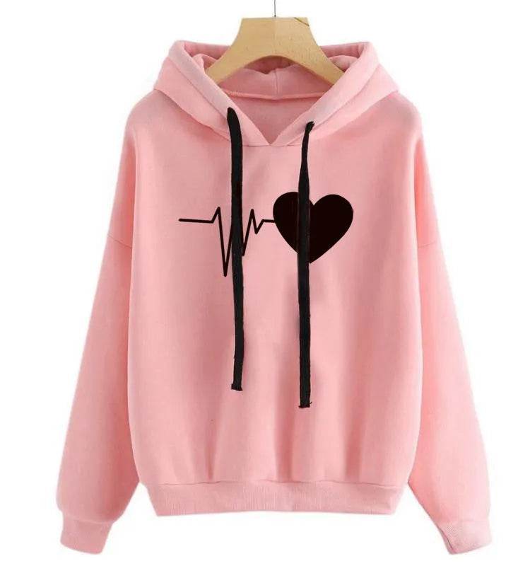 Unisex Heart Print Streetwear Hoodies sweatshirt Pullover Long Sleeve Clothes - Velora