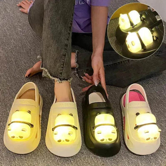 2025 Cute Slipper With Panda Lamp Summer Croc Sandals Femme Light Funny Woman Casual Home Slippers Shoes - Velora