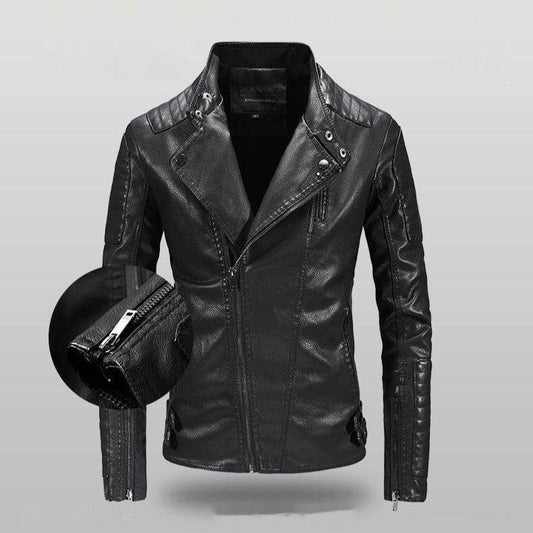 Trendy Leather Jacket Men's Fleece-lined PU Jacket - Velora