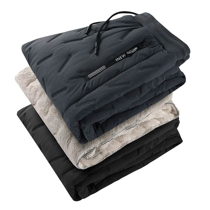 Men's Trousers Winter Velvet Thickening Loose Fleece Pants With Zip Pocket Large Size Windproof Warm Jogging Pants - Velora