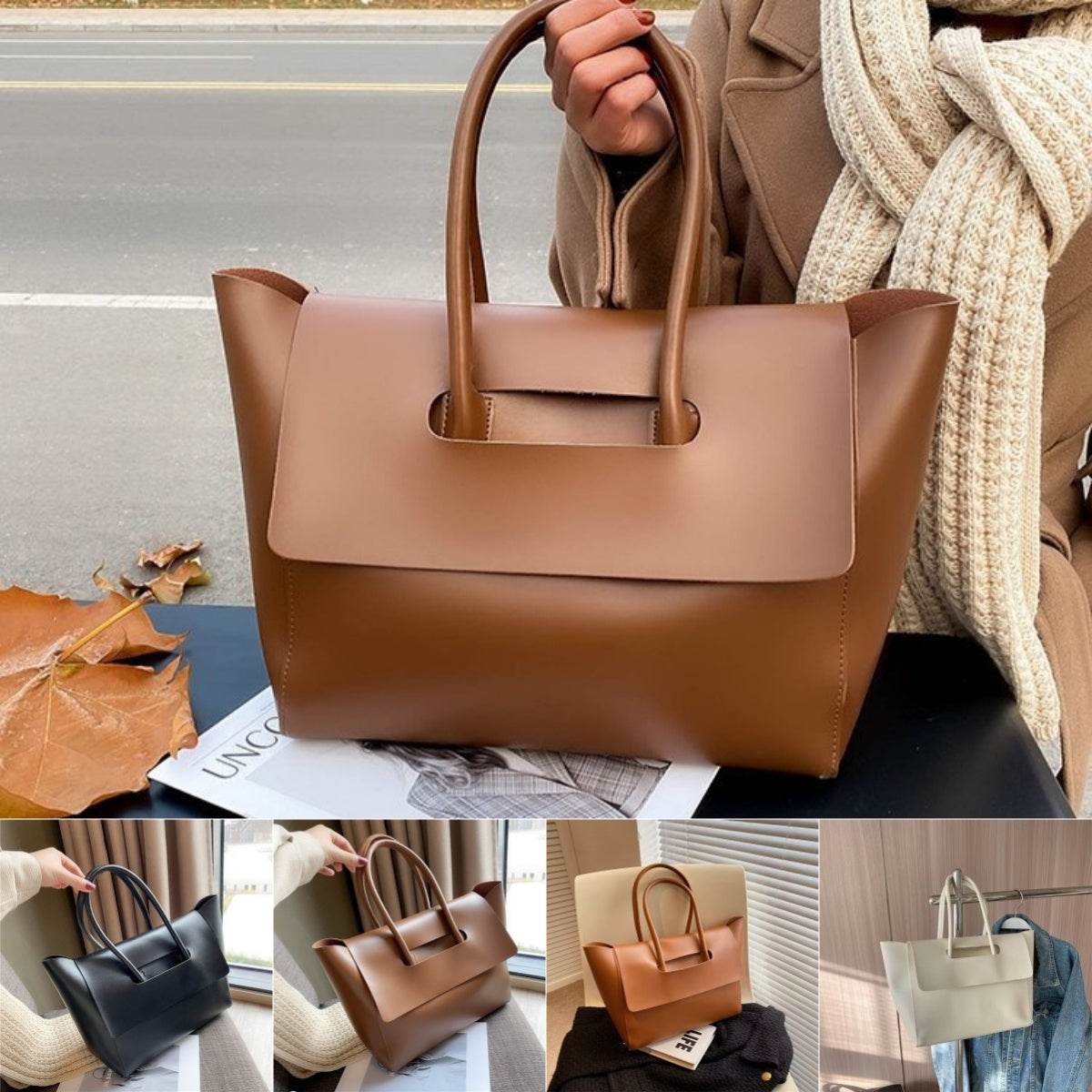 Fashion Leather Shoulder Bag Large Capacity Handbags Simple Retro Tote Bags - Velora