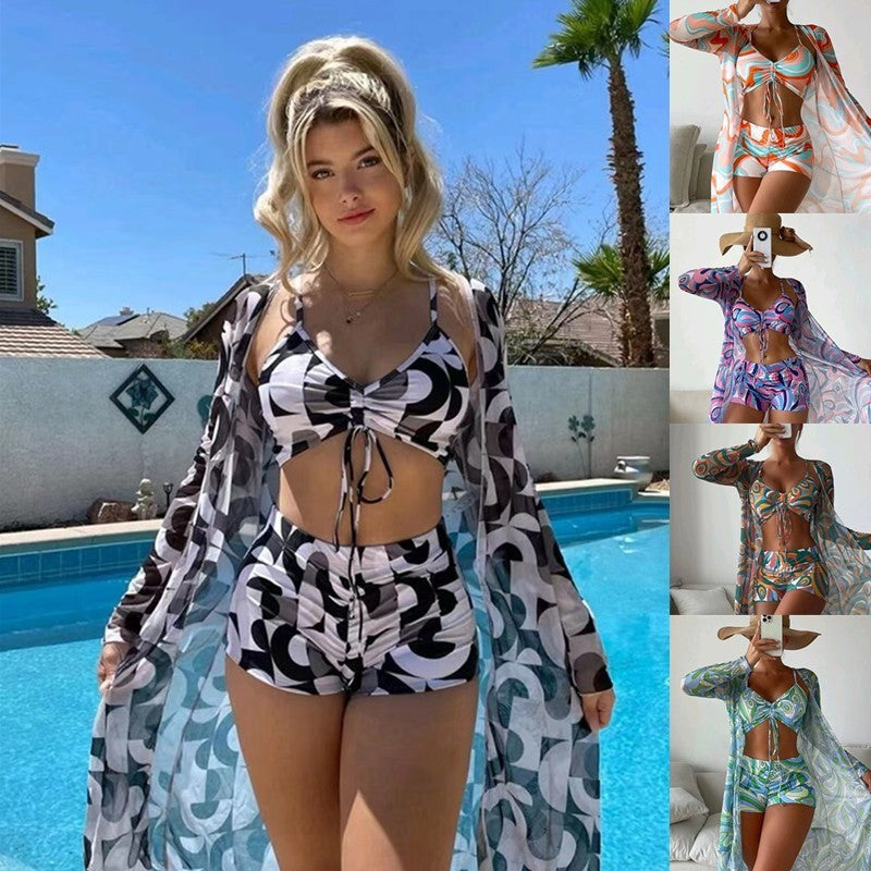 3pcs Pring Bikini With Long Sleeve Cardigan Fashion Summer Beach Swimsuit Women https://like2b-uy