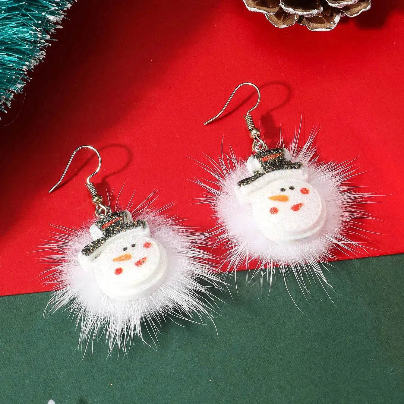 Winter Snowflake Hair Ball Earrings Ins Cute Christmas Elk Santa Claus Stock Element Earrings Women Jewelry - Velora