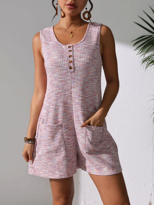 Full Size Button Front Romper with Pockets Plus Size - Velora