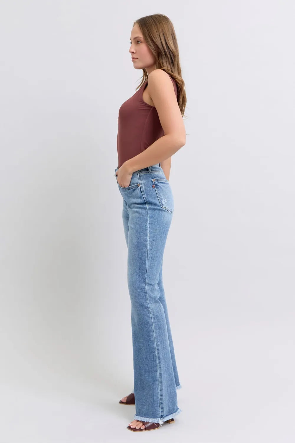 Judy Blue Full Size Raw Hem High Rise Bootcut Jeans - Velora