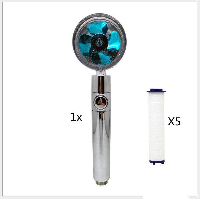 Propeller Driven Shower Head With Stop Button And Cotton Filter Turbocharged High Pressure Handheld Shower Nozzle - Velora