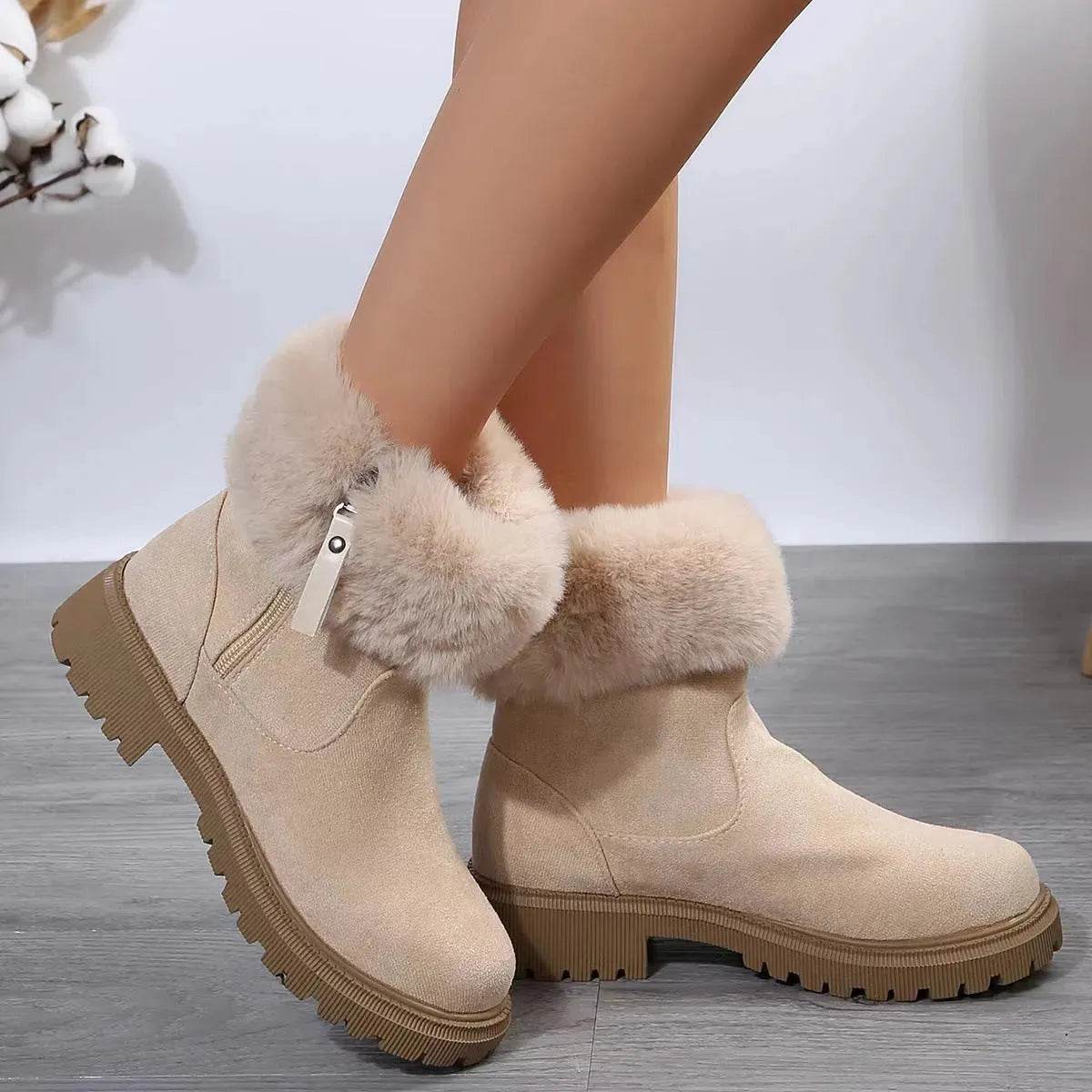 Warm Plush Boots Winter Fashion Side-Zipper Snow Boot For Women Outdoor Thickened Low-heeled Shoes - Velora