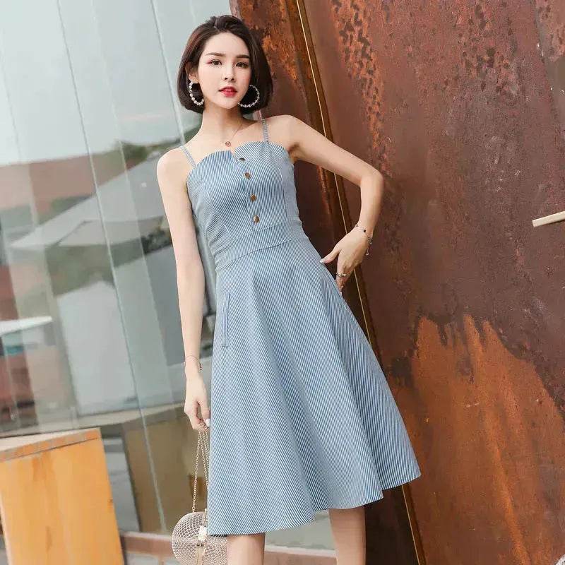 Women Summer Ins Super fashion Skirt dress Spaghetti strap Midi skater dress - Velora