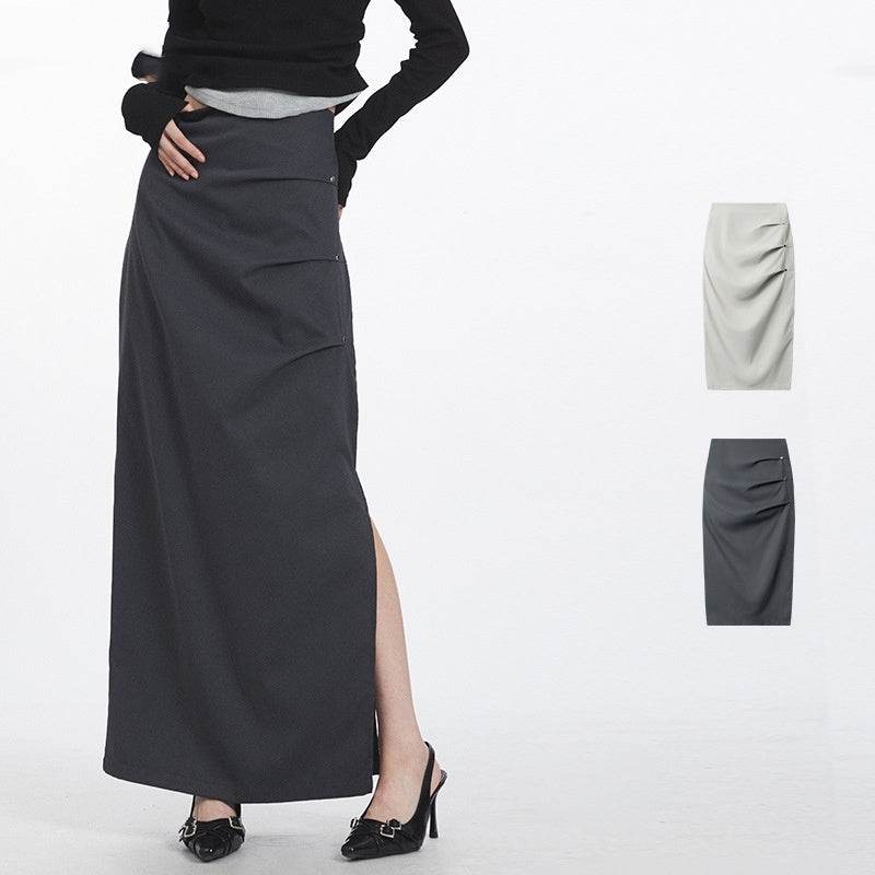 Retro Design Casual Temperament Side Slit long Pencil Skirt for work - Velora