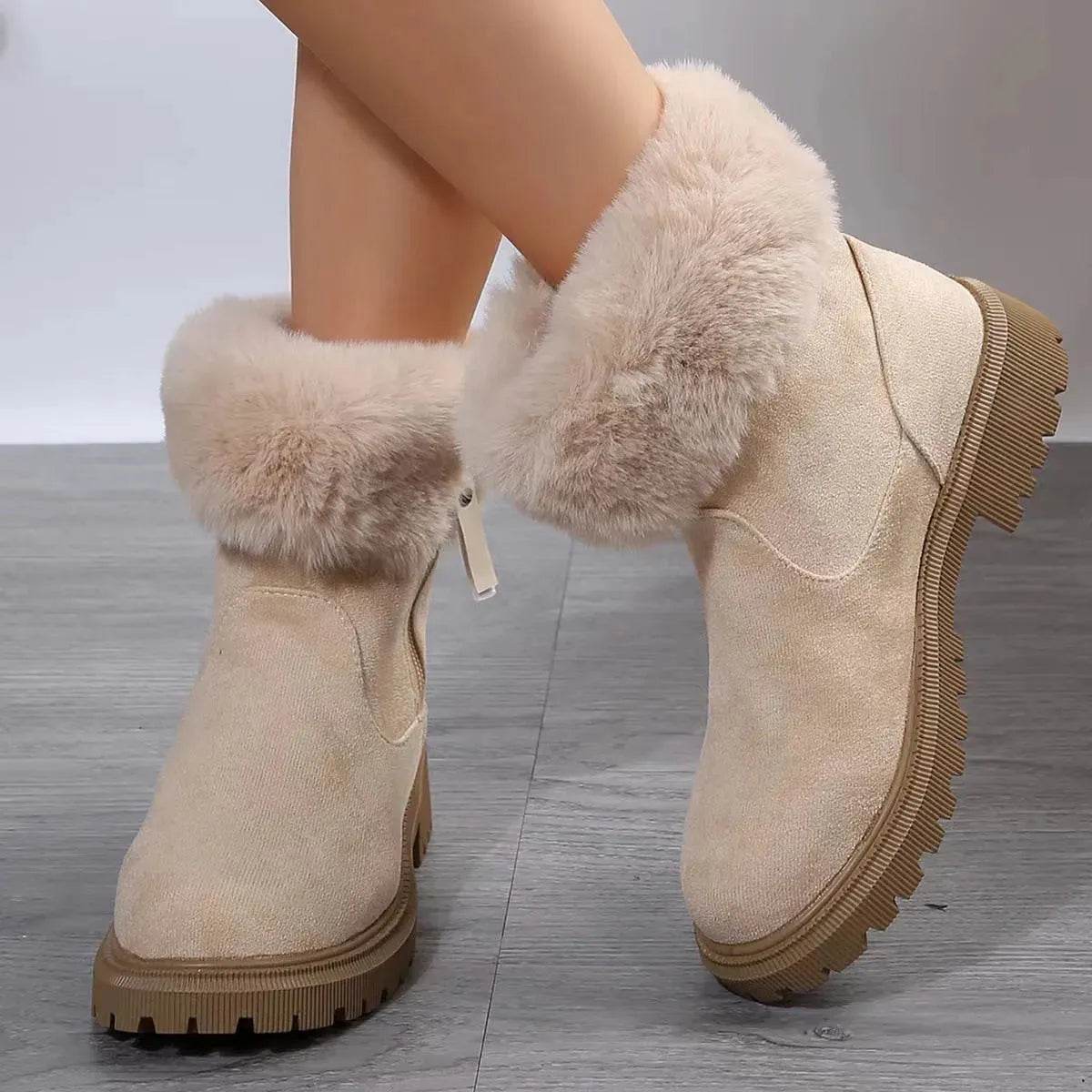 Warm Plush Boots Winter Fashion Side-Zipper Snow Boot For Women Outdoor Thickened Low-heeled Shoes - Velora