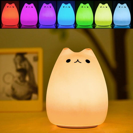 Children Night Light, EECOO Cute Cat Lamp Soft Silicone Sensitive Tap Control Decompression Toy - Velora