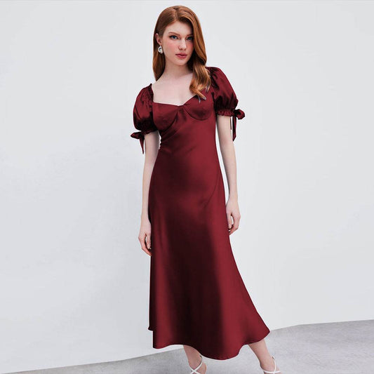 European And American Waist Fishtail Skirt Party Party Satin Satin Red Dress - Velora
