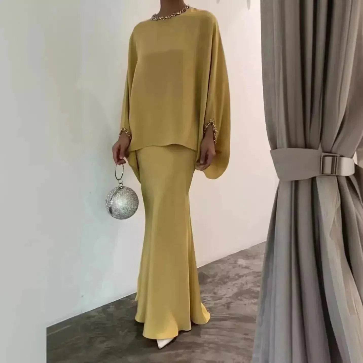 Women's Middle East Pearl Mop Dress Suit Arabtop and Blouse Elegant Matching ArabTop and Skirt suit Arab2 piece outfit - Velora