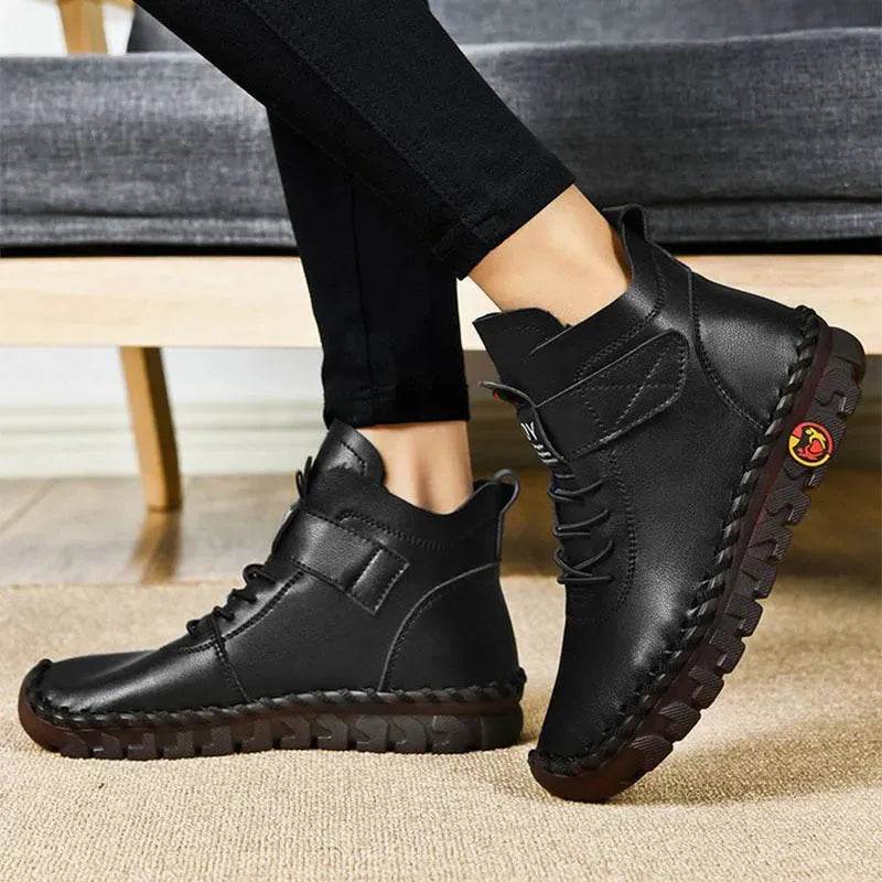 Women Snow Boots Winter Warm Lace Up Plush Ankle Boots With Sewing Thread Design New Waterproof Non-slip Platform Cozy Shoes - Velora
