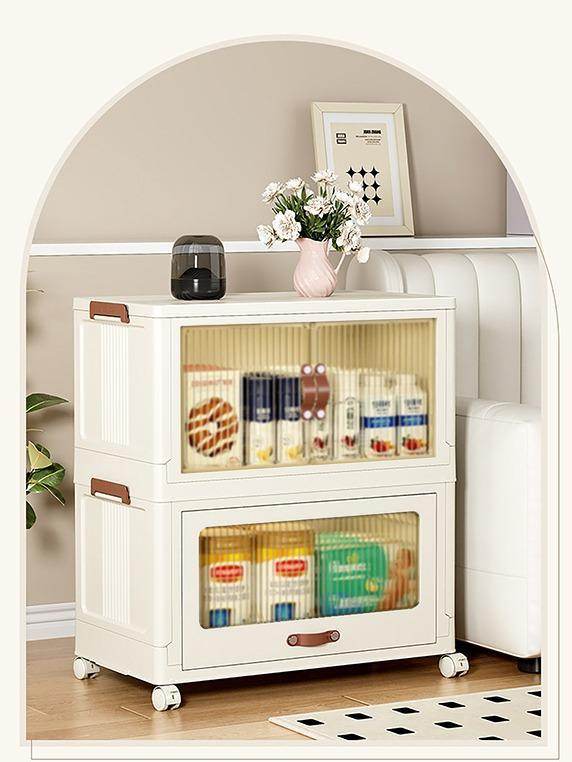 Baby Safety Transparent Opening Lid Indoor Home Decoration Storage Cabinet With Wheels - Velora