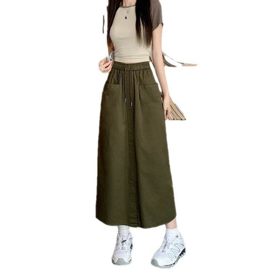 Women's front slit Washed Cotton Midi Cargo Skirt - Velora