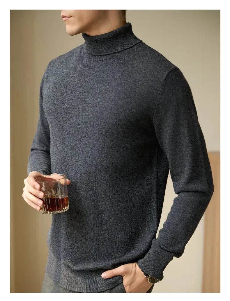 Pure Wool Thermal Slim Fit Turtleneck Sweater for Men - Velora
