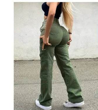 Straight Leg Cargo Pants Women High Waist Casual Baggy Pants - Velora