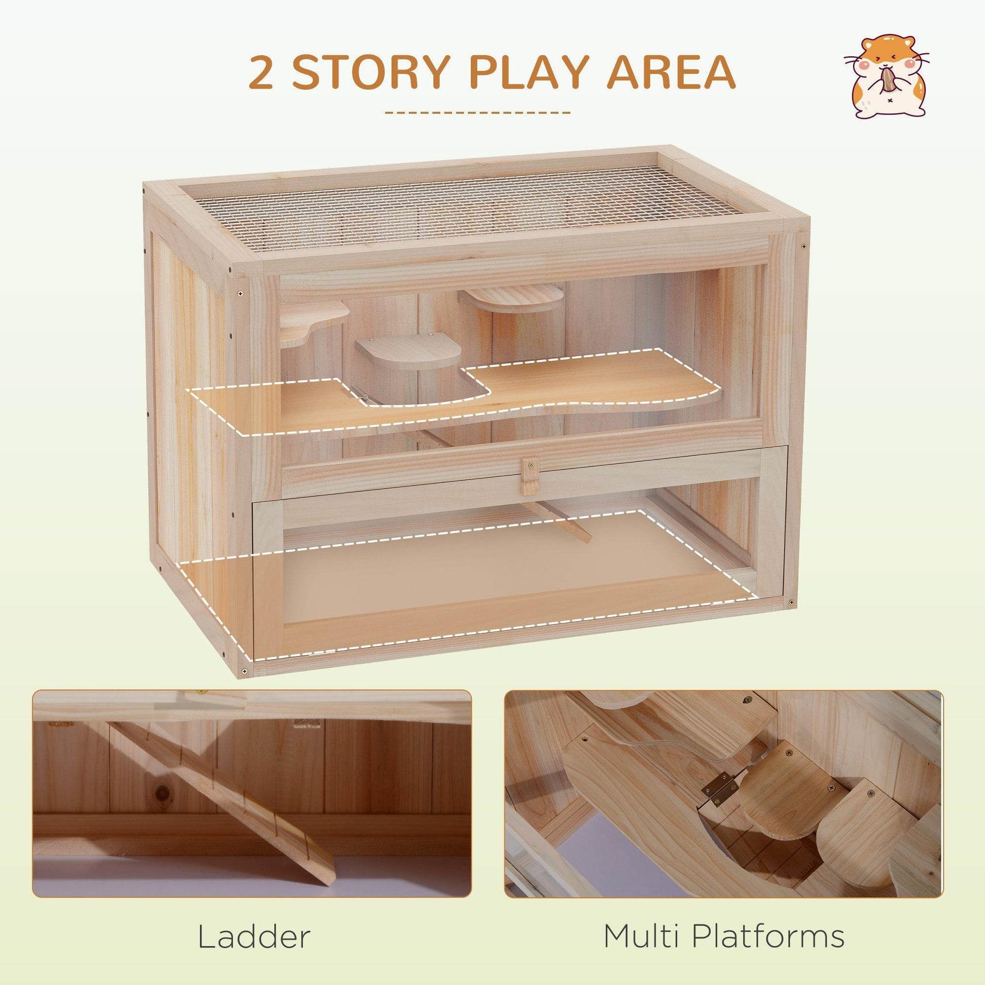2- Tier Wooden Crafted Hamster Rodent Habitat Cage - Velora