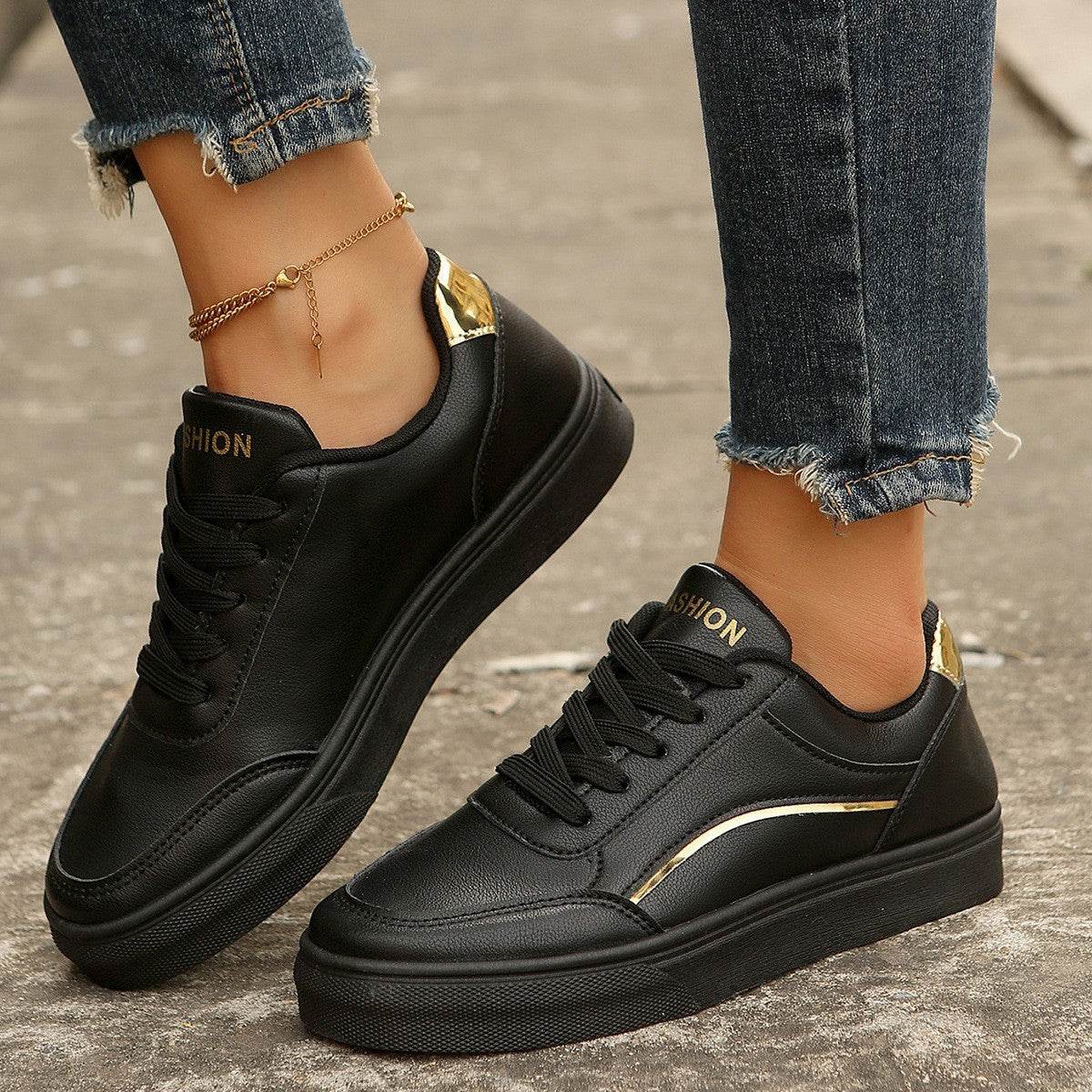 Lace-up White Flats Shoes Fashion Round Toe Slip-on Thick Sole Casual Shoes For Women - Velora