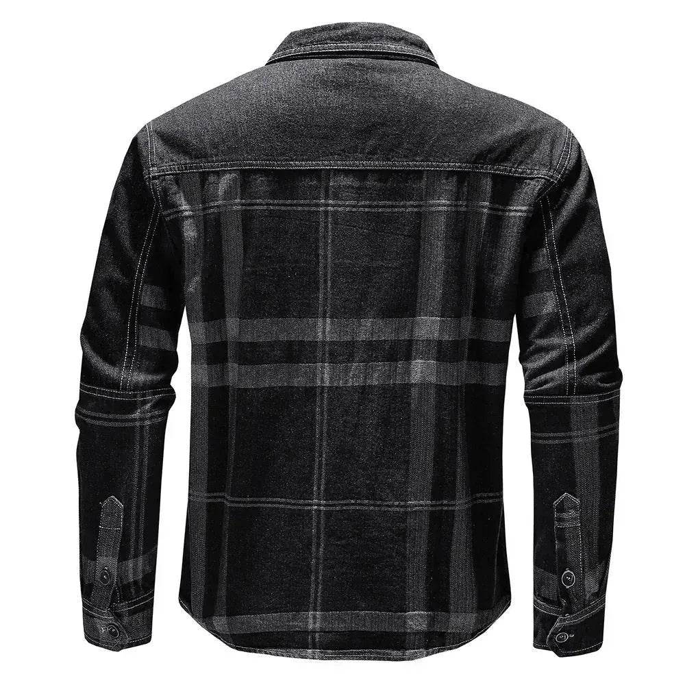 Fashion Plaid Denim Long-sleeved mens denim shirt Slim fit Jeans Shirt for men Denim top for men - Velora