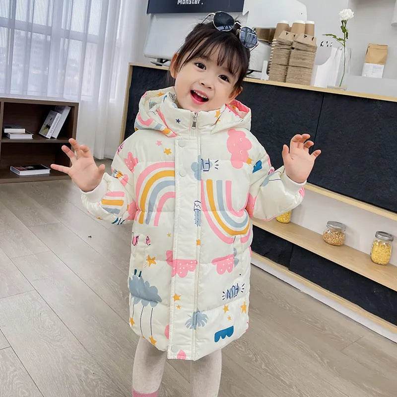 New Style Children's Down Jacket Middle Long Cute Thickened Cotton - Velora