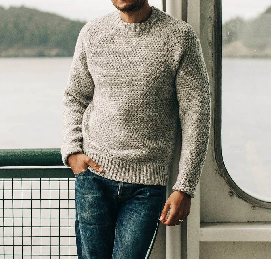 Men's Pullover Sweater Winter Casual Solid Color Round Neck Knitted Top Clothing - Velora