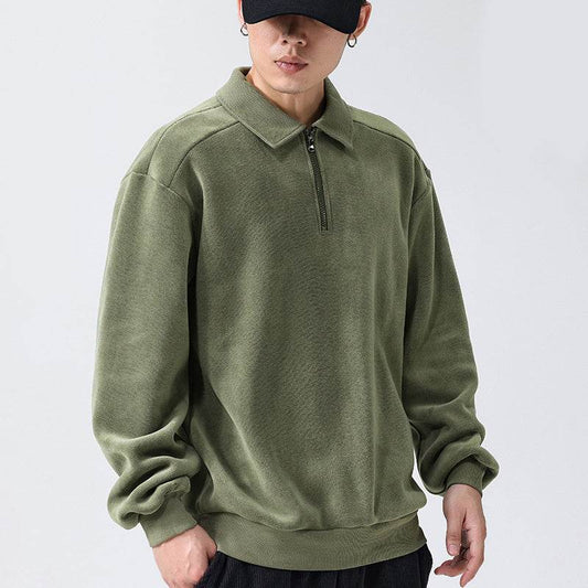Fashion Lapel Half-zip Sweatshirt Winter Warm Fleece Long Sleeve Top Men's Clothing - Velora