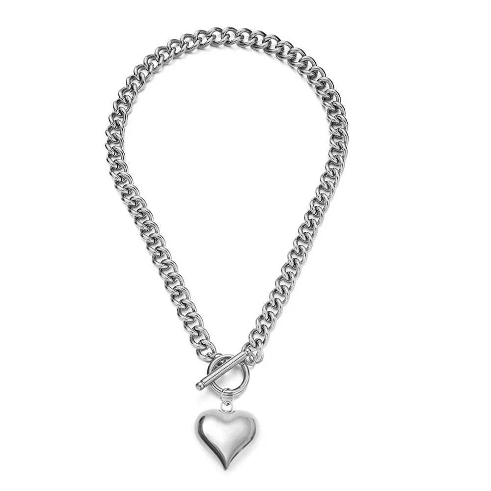 Personalized Punk Stainless Steel Peach Heart Pendant Hemp Flowers Valentine Necklace - Velora